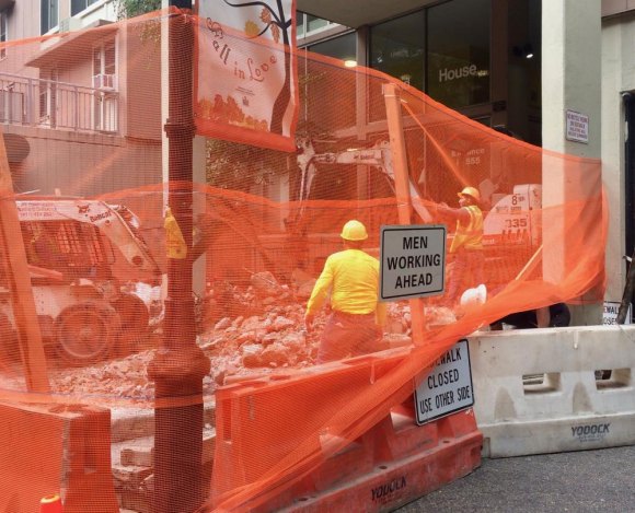 Roosevelt Island Year in Pictures, 2018: Part Two After RIOC contributed replacement Z-bricks, Island House demolished steps that had cut the sidewalk to a single, narrow lane.
